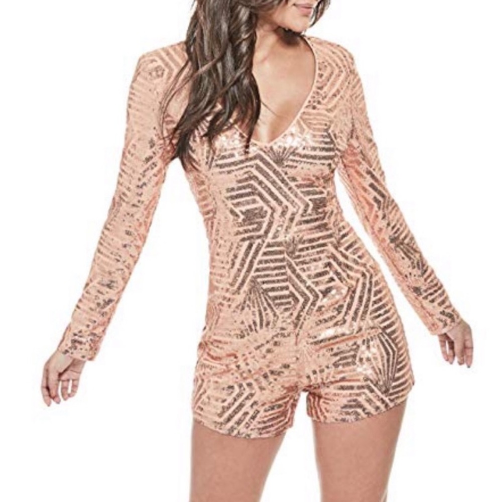 Guess Rose Gold Sequin Romper Size Medium